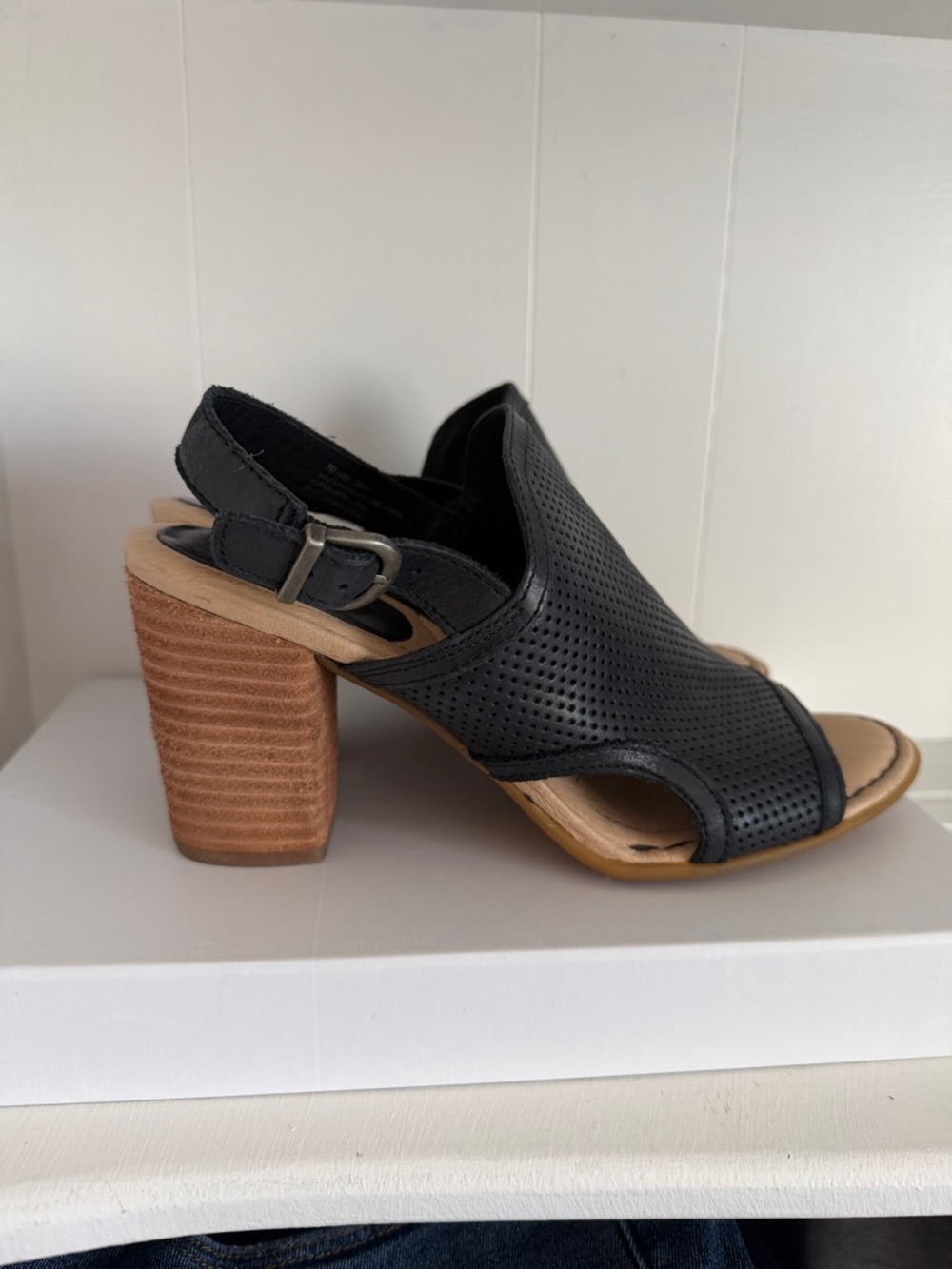 Born Black Perforated Slingback Block Heels - Picture 2 of 6